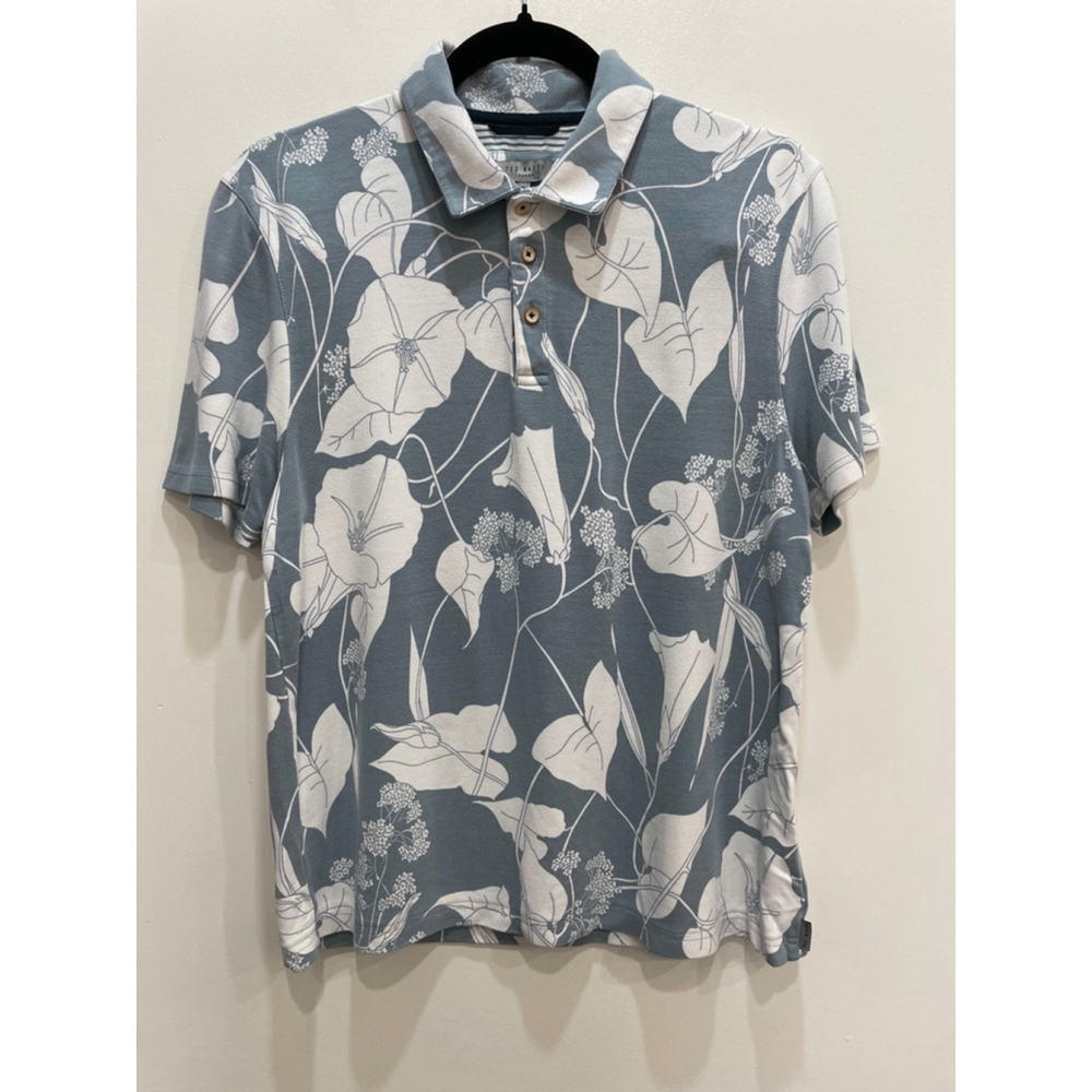 Ted Baker Gray and White Leaf Print Polo Shirt